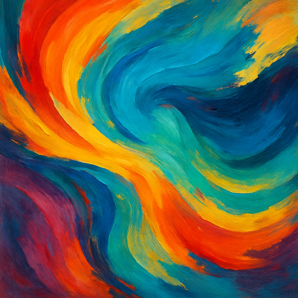 Colorful abstract swirling shapes in vibrant red, yellow, blue and green hues as a decorative background